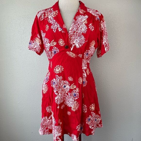 Free People Dresses & Skirts - NWT Free People Red And White Floral Midi Dress Size S